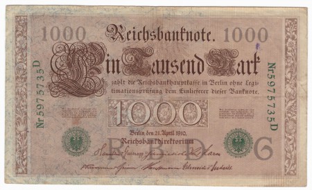 Nemecko 1000 mariek 1910 stav F 