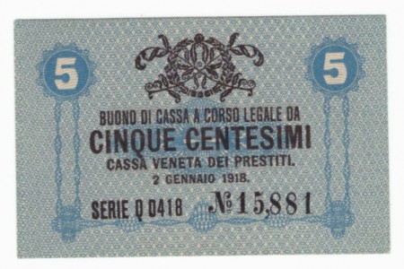 Taliansko 5 Centesimi 1918 -stav VF	
