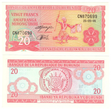 BURUNDI 20 Francs 1995 - UNC - Pick 27c 1995	