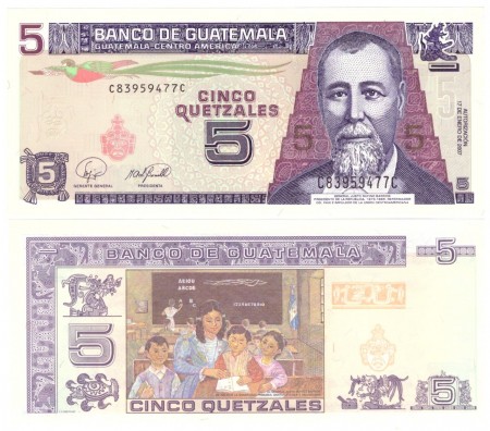 Guatemala 5 Quetzales 2007 UNC Pick 106c