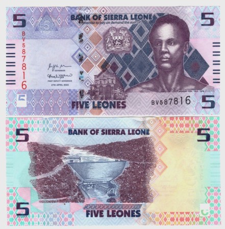 Sierra Leone 5 Leones 27.4.2022﻿﻿﻿ UNC	