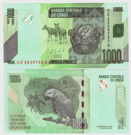 Kongo dem. Rep. 1000 Francs 2020 UNC Pick 101c
